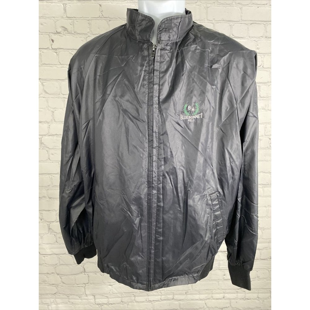 VTG 80’s Duckster Black Bluebonnet Hill Golf Club Full Zip Windbreaker Pockets L